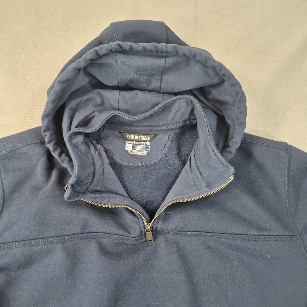 Carhartt Men's XXL Rain Defender Loose Fit Heavyweight Quarter-Zip Hoodie Blue - Picture 5 of 12